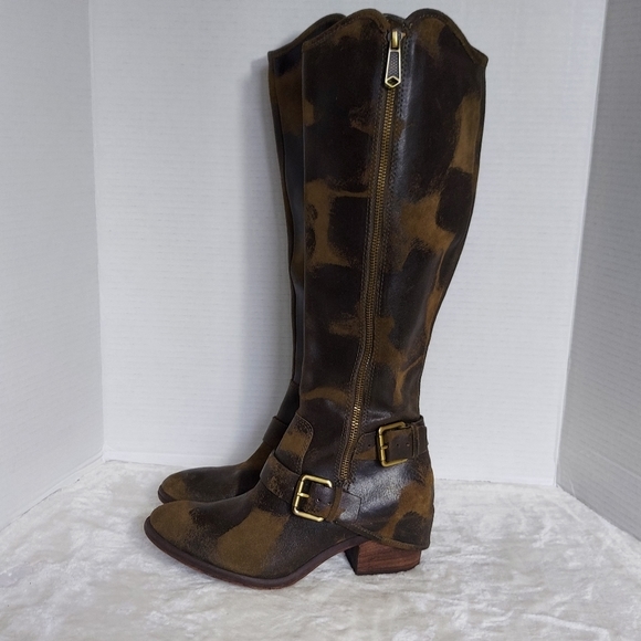 Donald Pliner Dela Olive Vintage Camo Suede Tall Riding Boots